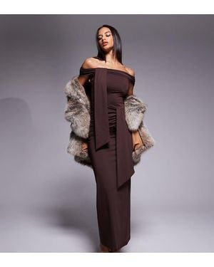 The Frolic Exclusive Slinky Bardot Drape Detail Maxi Dress - Purple