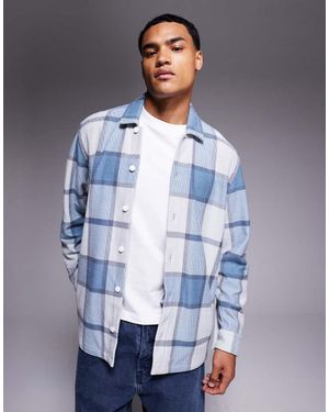 BOSS Locky Oversized Fit Heavyweight Checked Overshirt - Blue