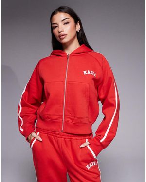 Kaiia Cotton Rich Embroidered Logo Side Stripe Zip Through Hoodie