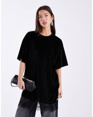 ASOS Velvet Lace Trim T Shirt Dress - Black