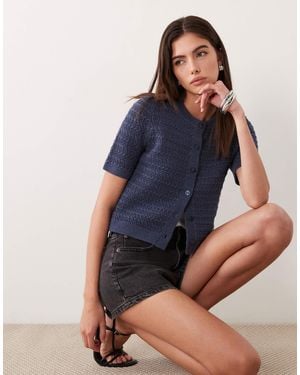 Abercrombie & Fitch Short Sleeve Button Up Cardigan - Blue