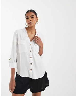 Vero Moda Utility Style Pocketed Front Linen Blend Shirt - White