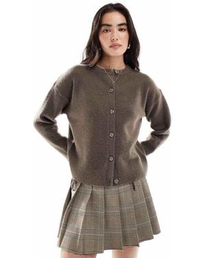 New Look Crew Neck Button Down Cardigan - Brown