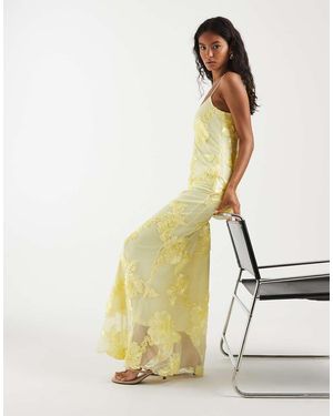 Pieces Maxi Cami-Jurk Van Mesh Met Geborduurde Bloemen - Wit