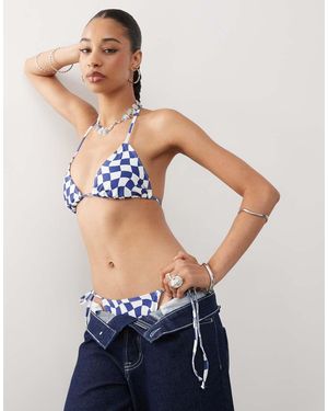 Collusion Bikinitop Met Dambordpatroon - Blauw