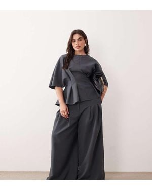 ARRANGE Curve Pleat Waist Tailored Wide Leg Trouser Co-ord - Blue