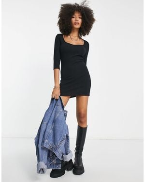 Stradivarius V Neck Knitted Mini Dress - Blue