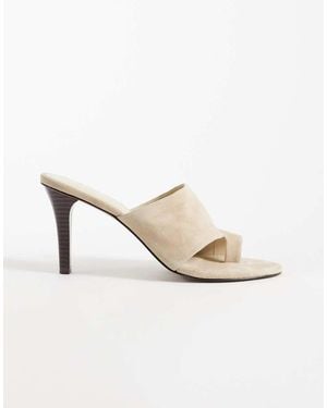 Mango 100% Suede Leather Heeled Sandals With Toe Detail - White