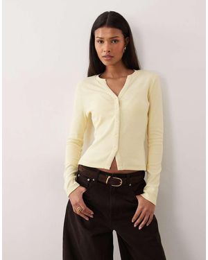Threadbare Top Amarillo Limón Abotonado De Manga Larga De Canalé De - Neutro
