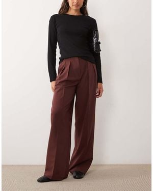 ASOS Tailored Wide Leg Trousers With Pleat Detail - Brown