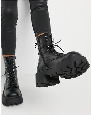 Truffle Collection – klobige schnürstiefel mit eckiger zehenpartie aus em kunstleder - Schwarz
