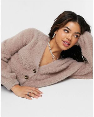 Bershka Fluffy Oversized Cardigan - Brown