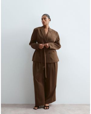 ARRANGE Curve Pleat Waist Wide Leg Pants Co-Ord - Brown