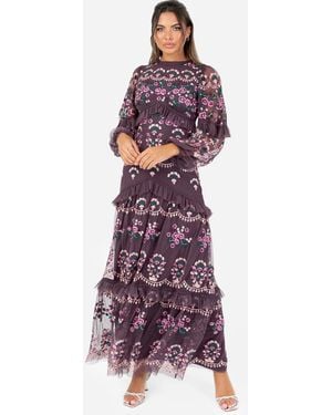 Maya Embroidered Long Sleeve Maxi Dress - Purple