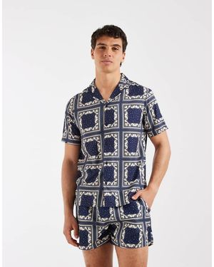 Aray Camisa Con Estampado De Pañuelos Y Cuello De Solapas De (Parte De Un Conjunto) - Azul