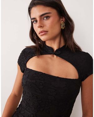 ASOS Devore Mesh Mandarin Cap Sleeve - Black