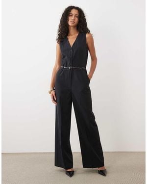 Mango V Neck Belted Tailored Jumpsuit - White