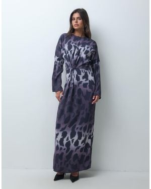 Iyal Crepe Twist Front Detail Wide Sleeve Maxi Dress - Blue
