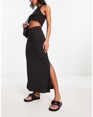 Vila Slinky Maxi Skirt With Slit Sides - White