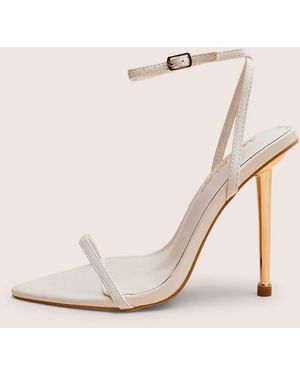 Public Desire Legacy White Barely There Pointed Toe Gold Stiletto Heels - Natural