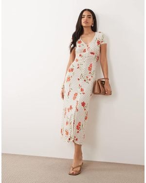 ASOS Button Front Ruched Waist Tea Dress - Natural