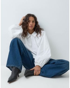 ASOS Oversized High Low Hem Raglan Sleeve Shirt - Blue