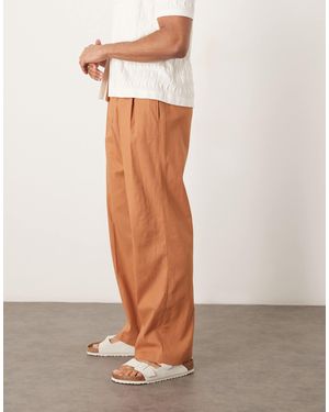 ASOS Smart Wide Leg Linen Blend Pants With Double Pleats - White
