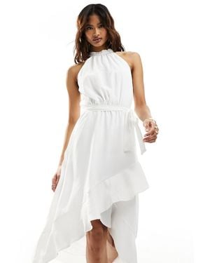 AX Paris Halterneck Ruffle Hem Tie Waist Midi Dress - White