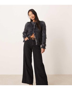 ASOS Asos Design Petite Wide Leg Jean With Crease Front And Belt - Blue