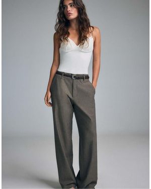 Stradivarius Flowing Striped Straight-leg Trousers - Grey