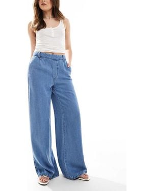 Object Wide Leg Chambray Trousers - Blue
