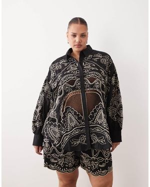 ARRANGE Curve Embroidered Cutwork Cotton Shirt - Black