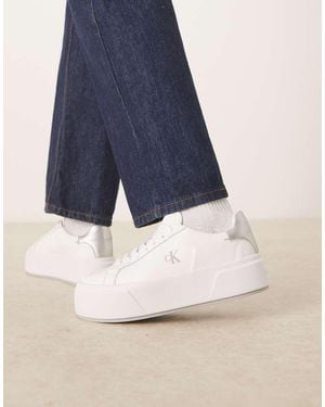 Calvin Klein Flatform Lace Up Trainers With Tab - Blue