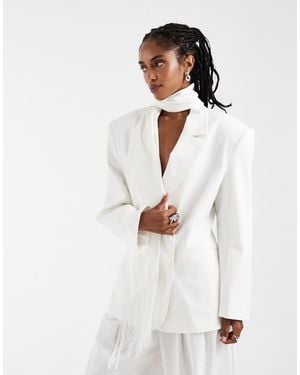 ASOS Oversized Blazer Met Franjes En Sjaal - Wit