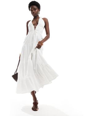 Bershka Halterneck Tiered Maxi Dress - White