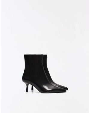 Bershka Kitten Heel Ankle Boots - White