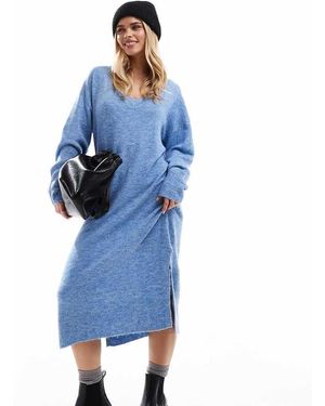 Vero Moda Oversized Knitted V Neck Maxi Dress - Blue