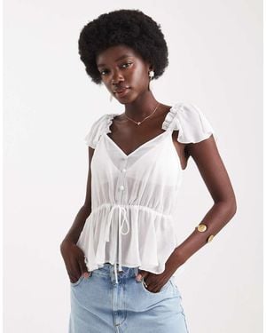 Miss Selfridge Chiffon Ruffle Button Through Top - White