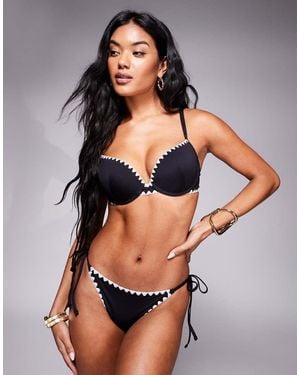 Boux Avenue Mono Whipstitch Brazilian Bikini Bottoms - Grey