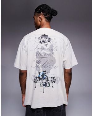 Liquor N Poker Relaxed T-shirt With Distorted Love Graphic - Gray