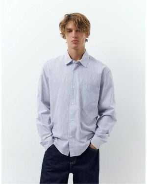 Pull&Bear Striped Long Sleeve Shirt - Blue