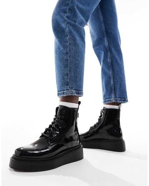 Levi's Harlow Lace Up Patent Boots - Blue