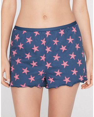 Tezenis Printed Cotton Shorts With Rolled Hem - Blue