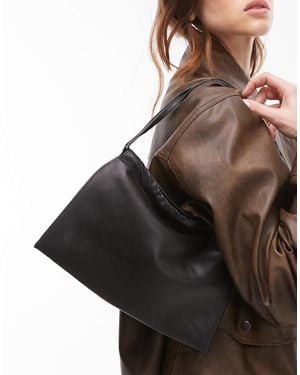 Mango Leather Ruched Top Shoulder Bag - Black