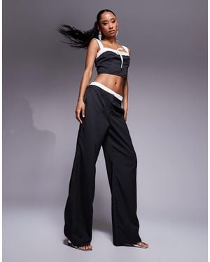 Kaiia Exclusive X Sasha Corte Exclusive Tailored Contrast Waistband Wide Leg Pants Co-ord - Blue