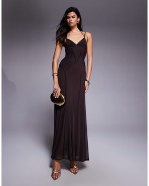 ASOS Robe longue à surpiqûres en tulle - chocolat - Bleu