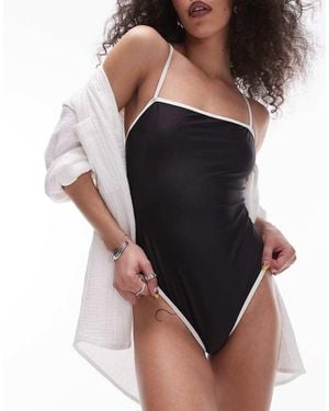 TOPSHOP Mono Contrast Trim Swimsuit - Black
