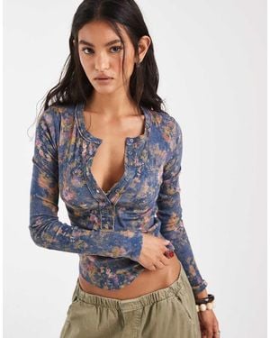 Free People Jamie Henley Long Sleeve Top - Blue