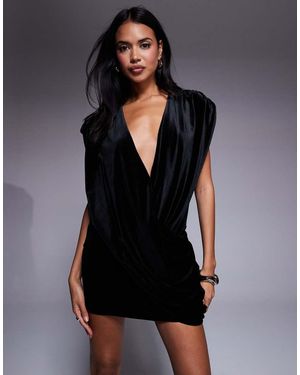 ASOS Shoulder Pad Velvet Draped Mini Dress - Black