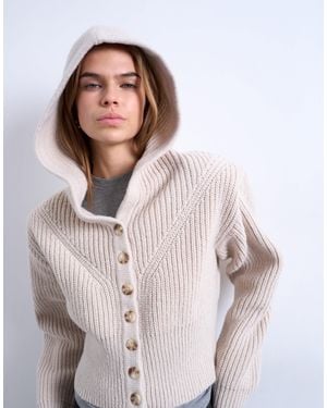TOPSHOP Knitted Button Through Shoulder Padded Hoodie - White